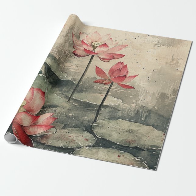 Moonlit Lotus Lake (6) Wrapping Paper (Unrolled)