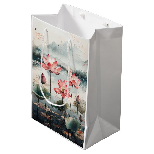 Moonlit Lotus Lake (7) Medium Gift Bag (Front Angled)