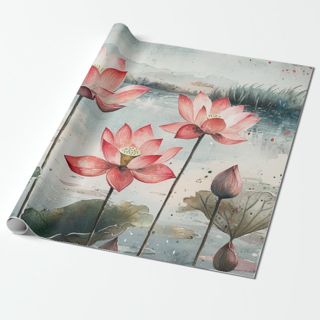 Moonlit Lotus Lake (7) Wrapping Paper (Unrolled)