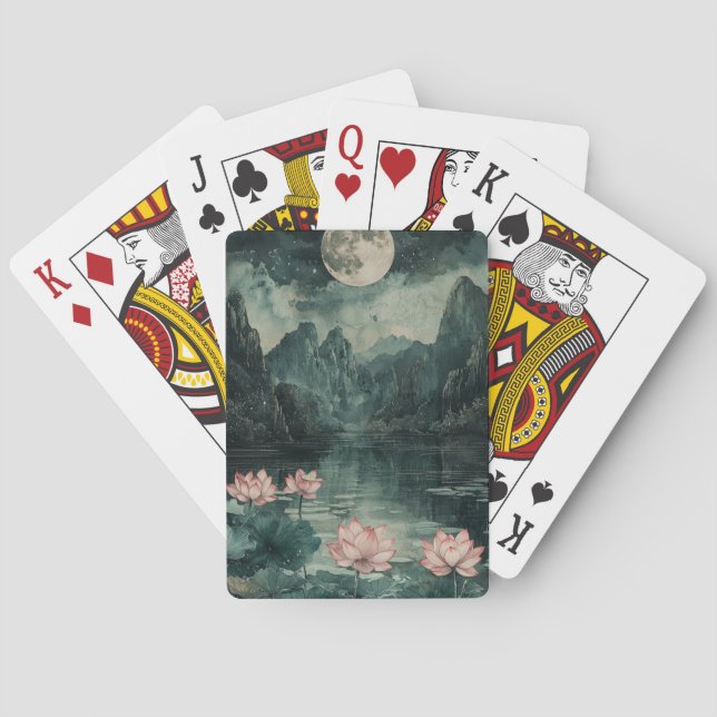 Moonlit Lotus Lake (8) Playing Cards (Back)