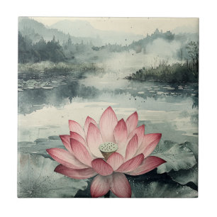 Moonlit Lotus Lake (9) Ceramic Tile