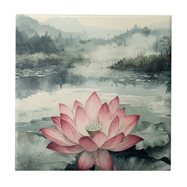 Moonlit Lotus Lake (9) Ceramic Tile (Front)