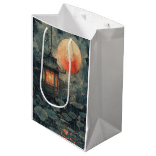 Moonlit Lotus Lantern Watercolor Medium Gift Bag
