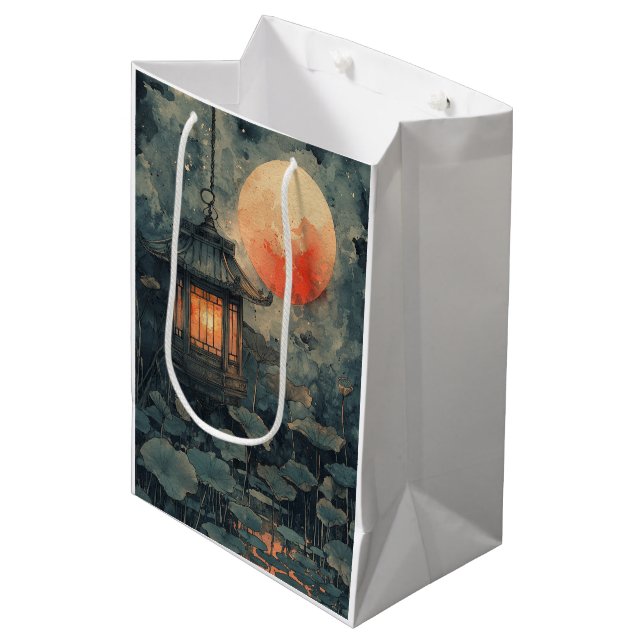 Moonlit Lotus Lantern Watercolor Medium Gift Bag (Front Angled)