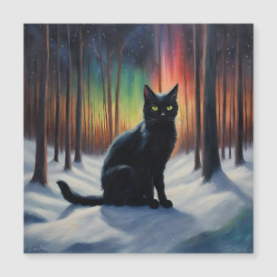Moonlit Magic: A Black Cat in the Snowy Forest