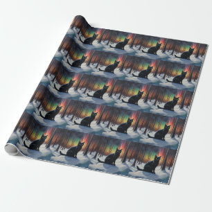 Moonlit Magic: A Black Cat in the Snowy Forest Wrapping Paper