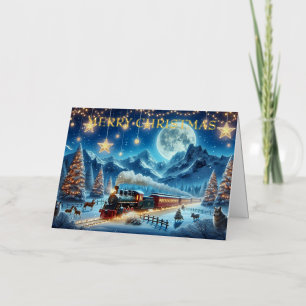 Moonlit Magical Snowy Winter Holiday Train Scene