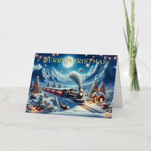 Moonlit Magical Snowy Winter Holiday Train Scene