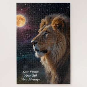 Moonlit Majesty – Regal Lion Under a Starry Sky Jigsaw Puzzle