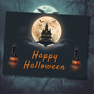 Moonlit Manor Halloween Cat Postcard