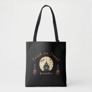 Moonlit Manor Halloween Cat Tote Bag