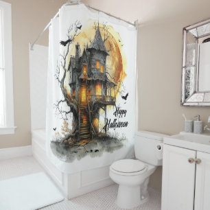 Moonlit Manor – Halloween Greetings in Shadow Shower Curtain