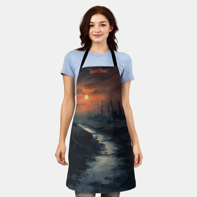 Moonlit Menace: The Haunted Black Forest at Dusk Apron (Worn)