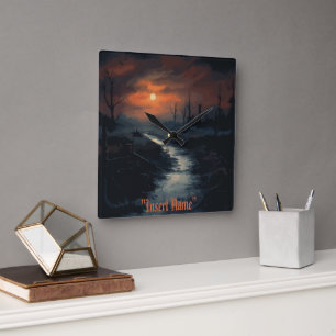 Moonlit Menace: The Haunted Black Forest at Dusk Square Wall Clock