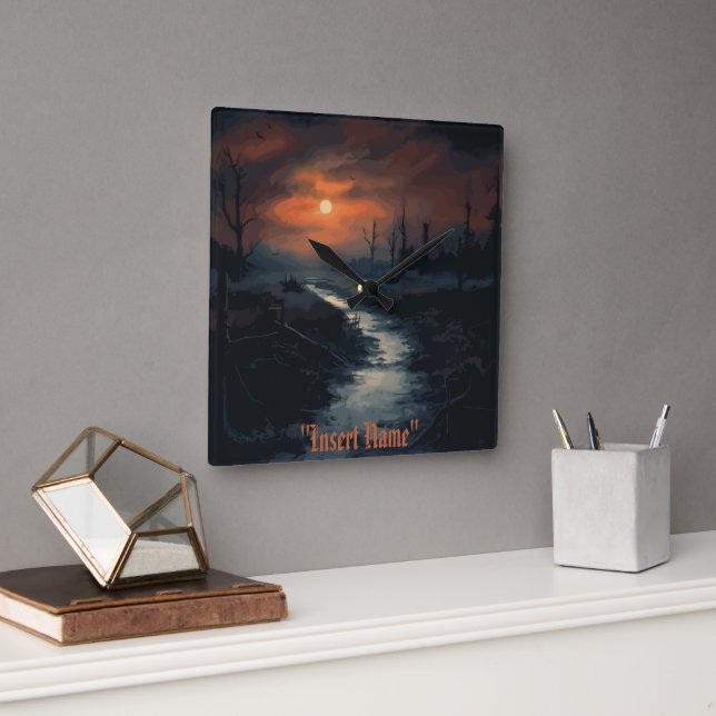 Moonlit Menace: The Haunted Black Forest at Dusk Square Wall Clock (Office)