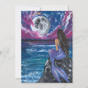 Moonlit mermaid handmade artwork  invitation