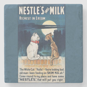 Moonlit Milk Cats Vintage Nestlé Swiss Milk Stone Coaster