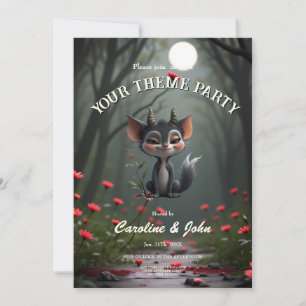Moonlit Mischief Forest Spirit of Crimson Bloom. Invitation
