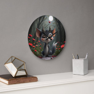 Moonlit Mischief Forest Spirit of Crimson Bloom.  Large Clock