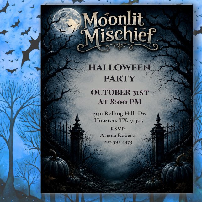 Moonlit Mischief Gothic Halloween Party Invitation (Creator Uploaded)