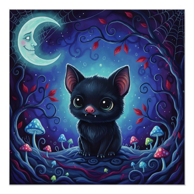 Moonlit Mischief – Whimsical Forest Bat Hybrid Poster (Front)