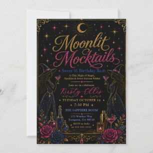 Moonlit Mocktails Sweet 16 Birthday Bash Invitation