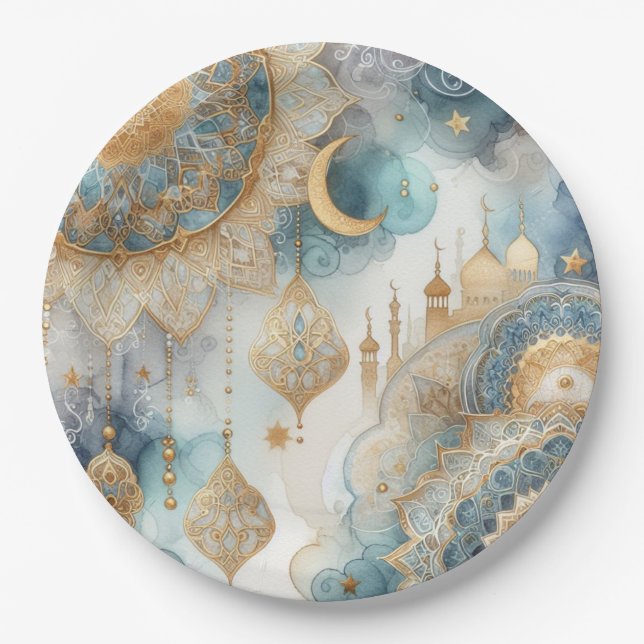 Moonlit Mosque Serenity for Eid Paper Plate (Front)