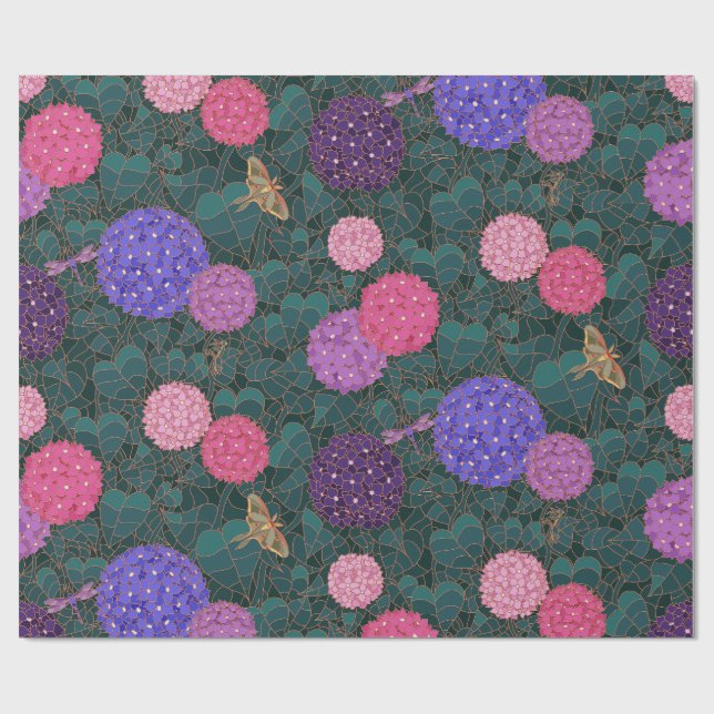 Moonlit Moth Hydrangea Garden Bronze Large Wrapping Paper (Flat)