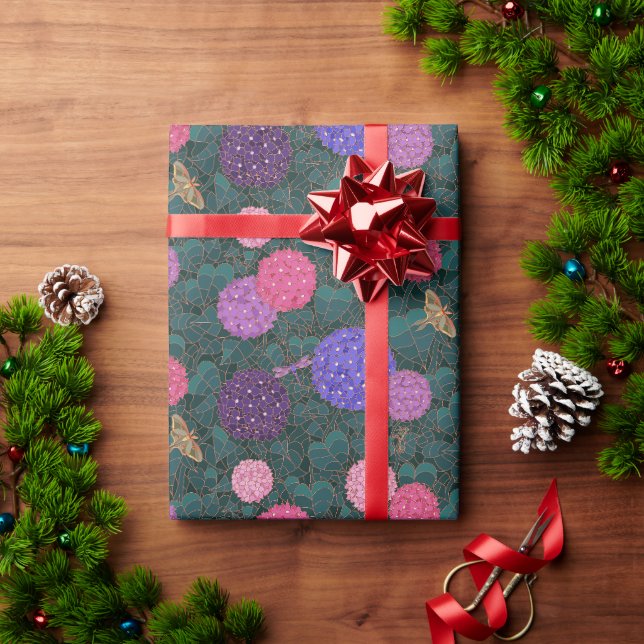 Moonlit Moth Hydrangea Garden Bronze Medium Wrapping Paper (Holiday Gift)
