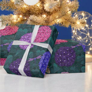 Moonlit Moth Hydrangea Garden Pewter Large Wrapping Paper
