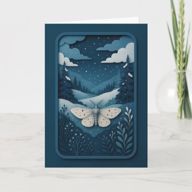Moonlit Moth in Winter Forest Card (Front)