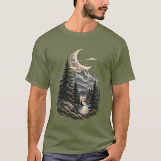 Moonlit Mountain Lake Outdoor Adventure T-Shirt