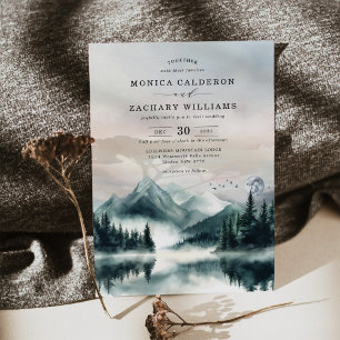 Moonlit Mountain Pine Tree Forest Wedding Invitation