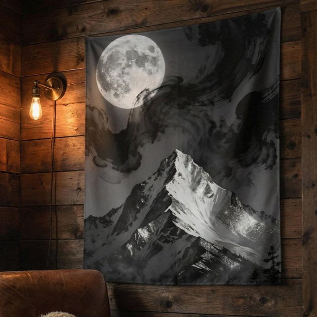 Moonlit Mountain Tapestry | Dark Ink Clouds  (Creator Uploaded)