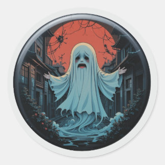 'Moonlit Mourning' - The Sad Ghost of the Alley  Classic Round Sticker