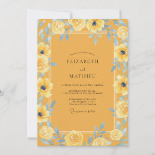 Moonlit Mustard Periwinkle Petal Wedding Invitation