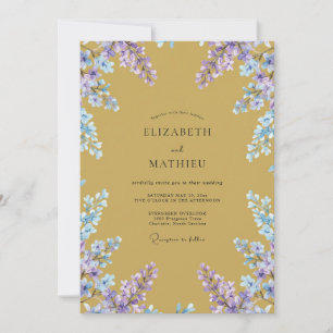 Moonlit Mustard Periwinkle Wisteria Wedding Invitation