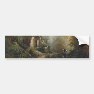 Moonlit Night over Country Chapel and Horse Riders Bumper Sticker