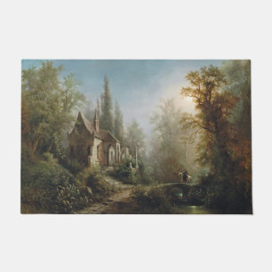 Moonlit Night over Country Chapel and Horse Riders Doormat