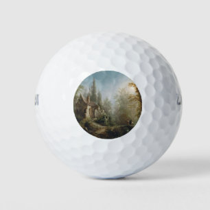 Moonlit Night over Country Chapel and Horse Riders Golf Balls