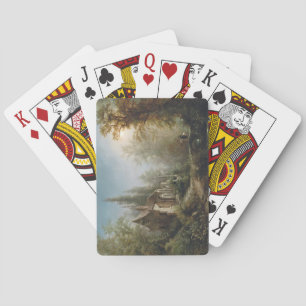 Moonlit Night over Country Chapel and Horse Riders Playing Cards