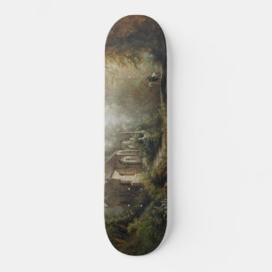 Moonlit Night over Country Chapel and Horse Riders Skateboard