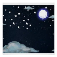 Moonlit Night Sky Stars Poster