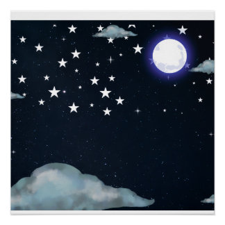 Moonlit Night Sky Stars Poster