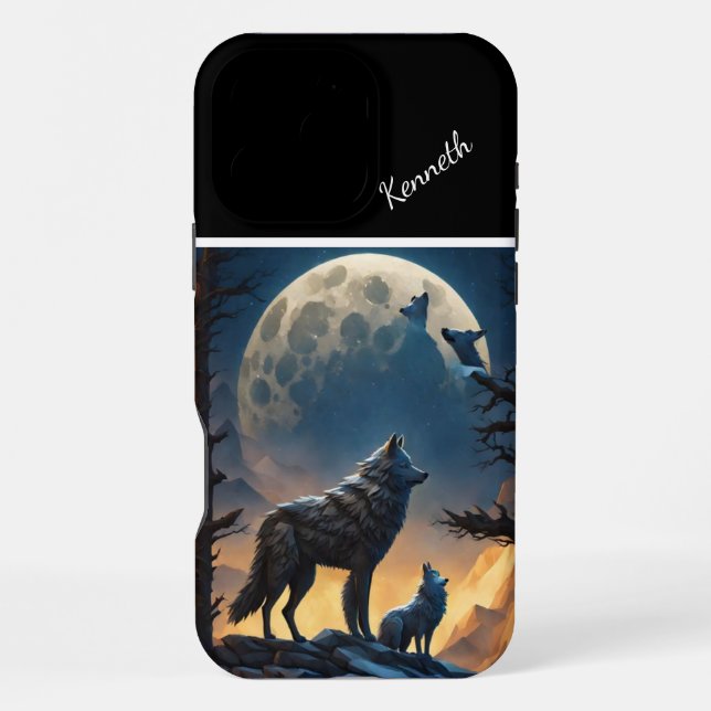 Moonlit Night with Howling Wolf iPhone Case (Back)