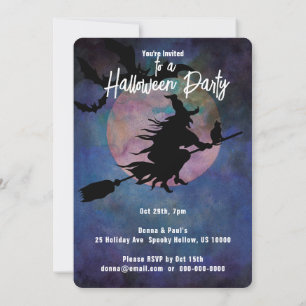 Moonlit Night with Wich, Halloween Party Invitation