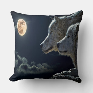 Moonlit Night Wolf Couple Cushion
