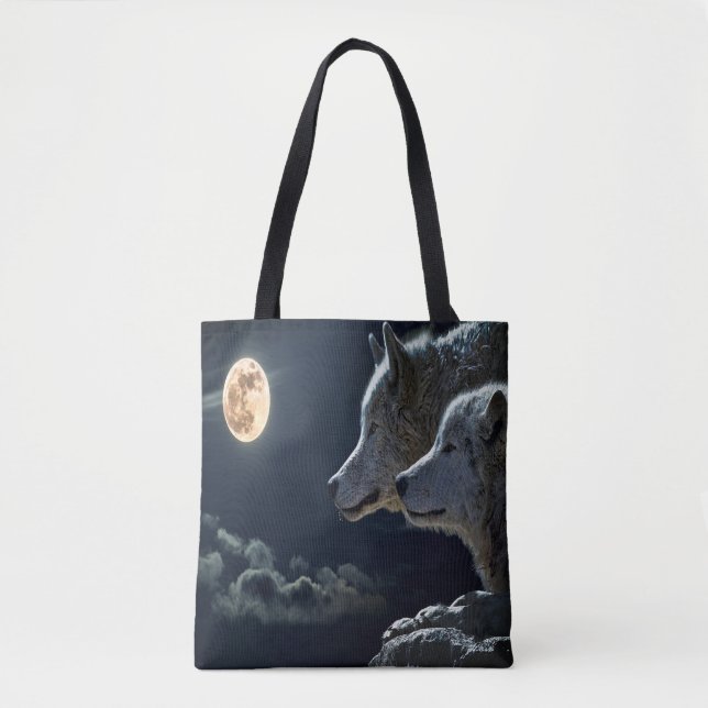 Moonlit Night Wolf Couple Tote Bag (Front)