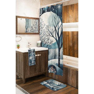 Moonlit Nordic Forest Bath Mat