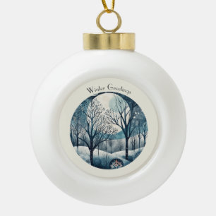 Moonlit Nordic Forest, customisable Ceramic Ball Christmas Ornament